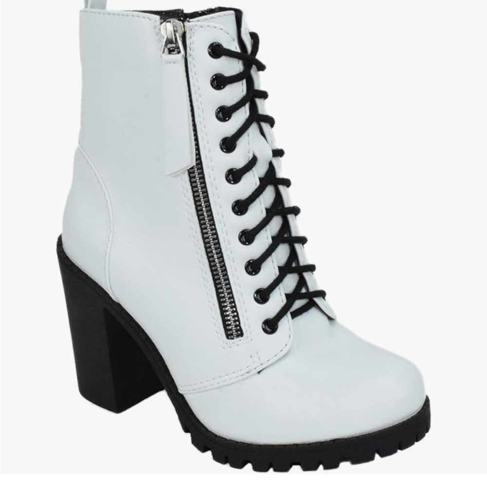 Women's White Lace-Up Ankle Boots